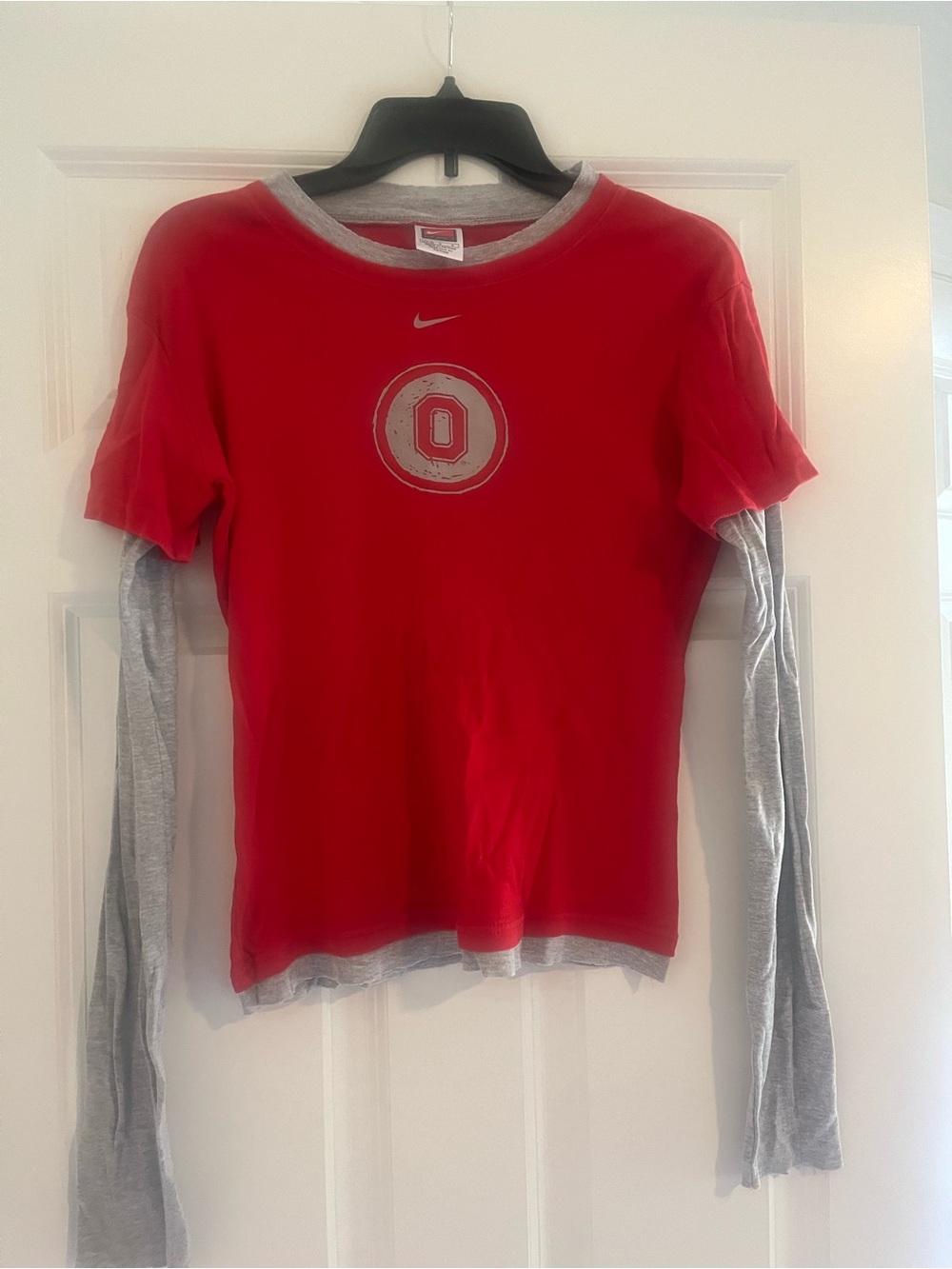 Nike Kids Red Layered Long-Sleeve Tee with Gray Sleeves